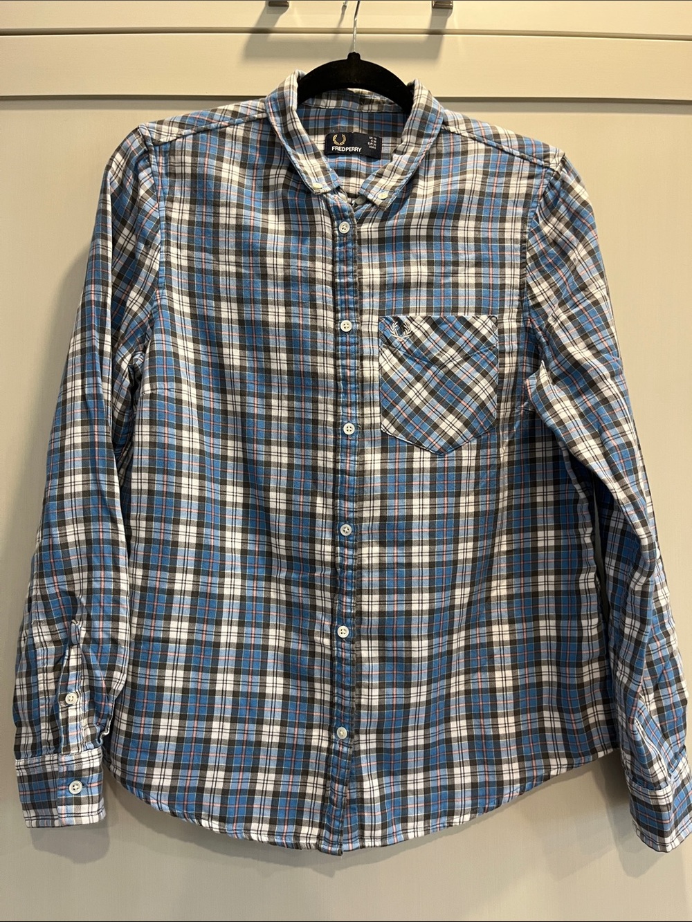 Fred Perry Blue Pink and White Plaid Button-Down Shirt